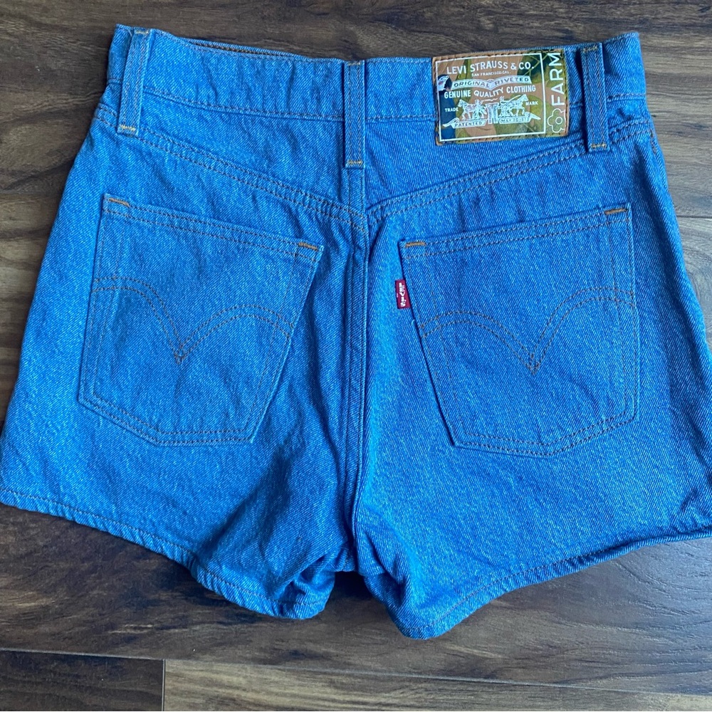 Levi's Farm Rio RARE Blue Animal Print Jean Ribcage Shorts - Picture 11 of 13